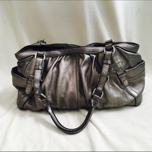 B. Makowsky Pewter Leather Shoulder Bag