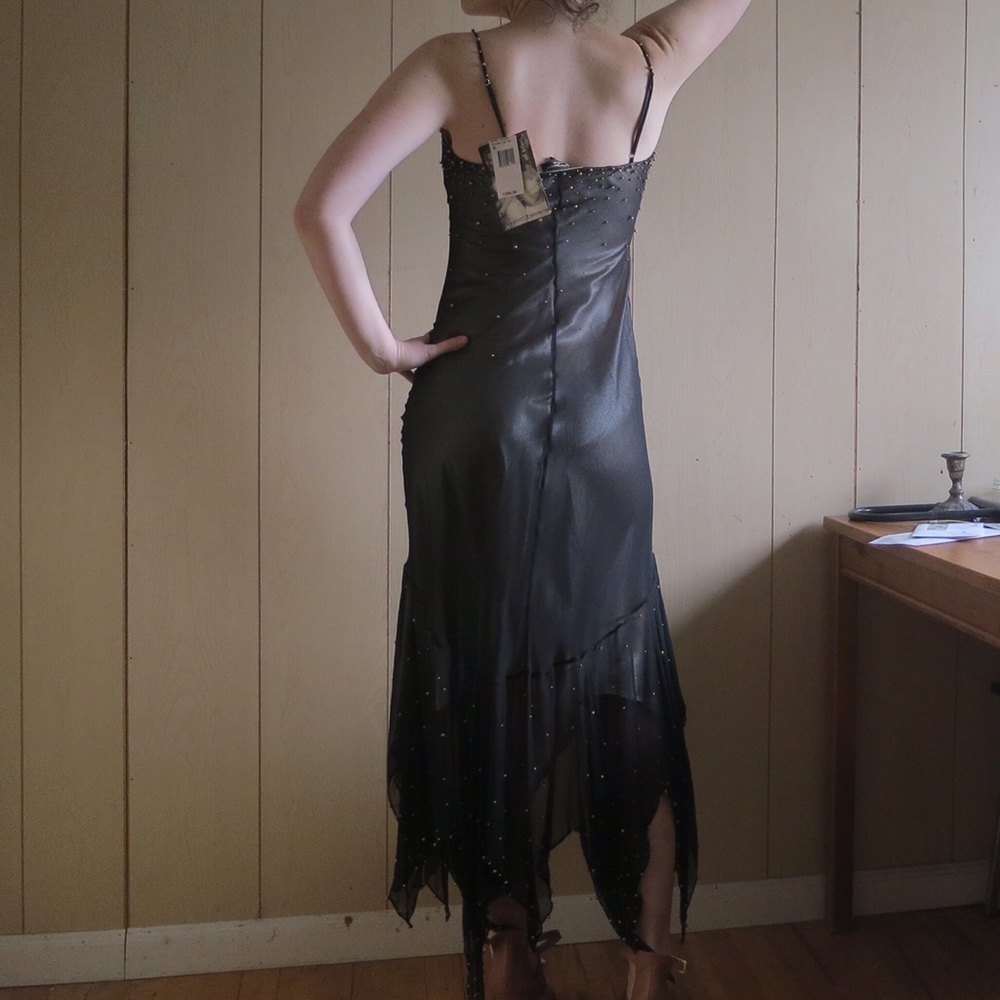 NWT Black Betsey Johnson gown w/ gold beading