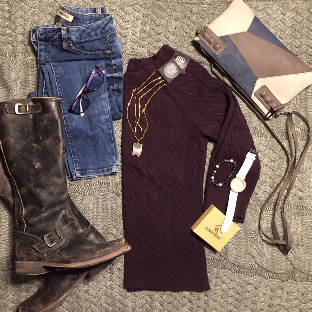 ❌SOLD❌! Loft 3/4 Cotton Cable Knit Plum Sweater - Picture 6 of 6