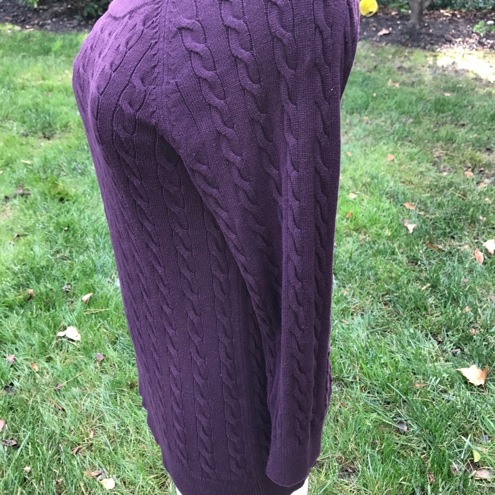 ❌SOLD❌! Loft 3/4 Cotton Cable Knit Plum Sweater - Picture 3 of 6