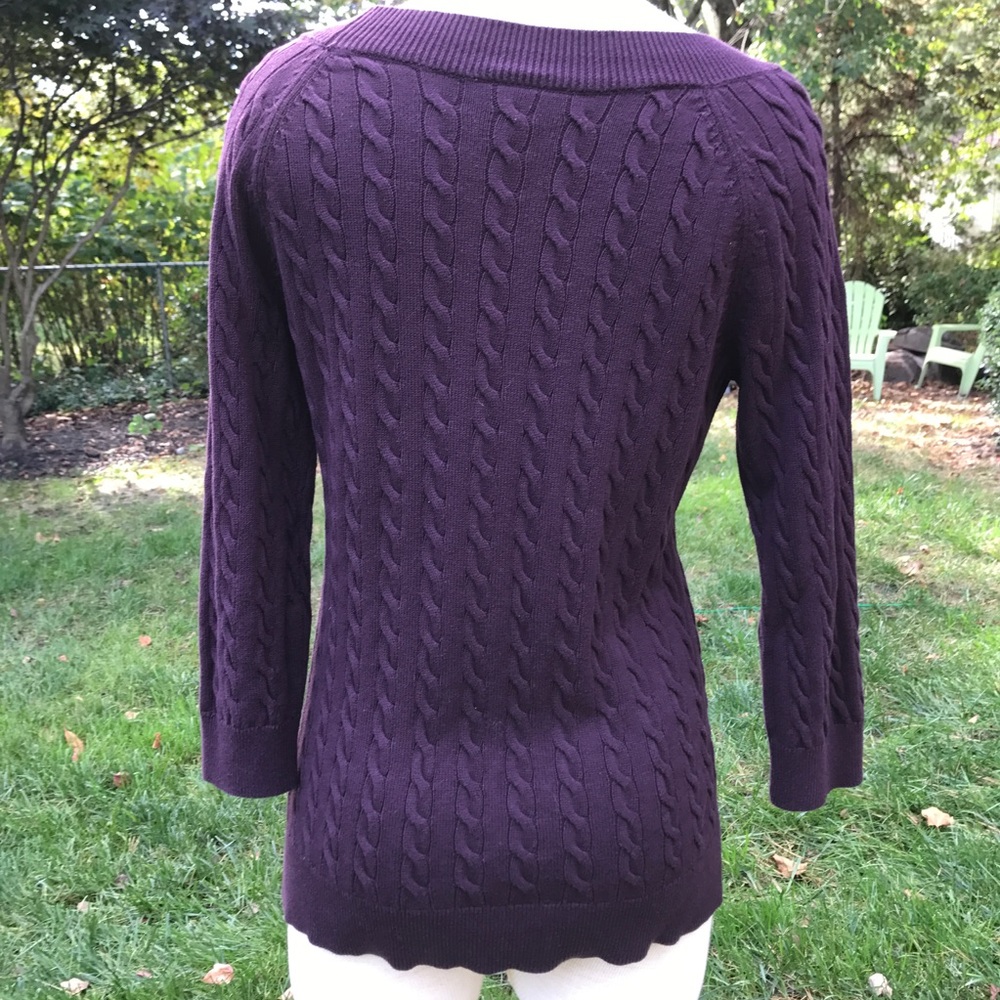 ❌SOLD❌! Loft 3/4 Cotton Cable Knit Plum Sweater - Picture 4 of 6