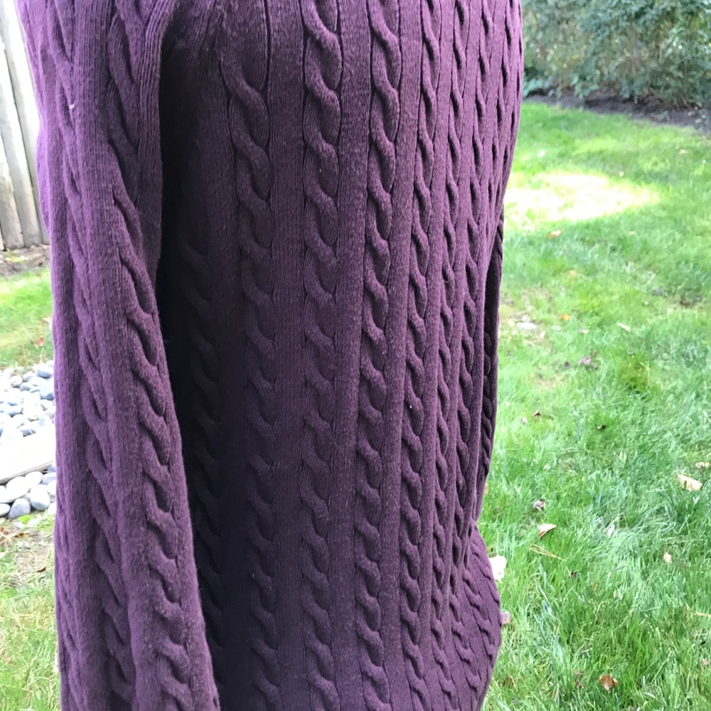 ❌SOLD❌! Loft 3/4 Cotton Cable Knit Plum Sweater - Picture 5 of 6