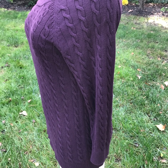 ❌SOLD❌! Loft 3/4 Cotton Cable Knit Plum Sweater - Picture 3 of 6