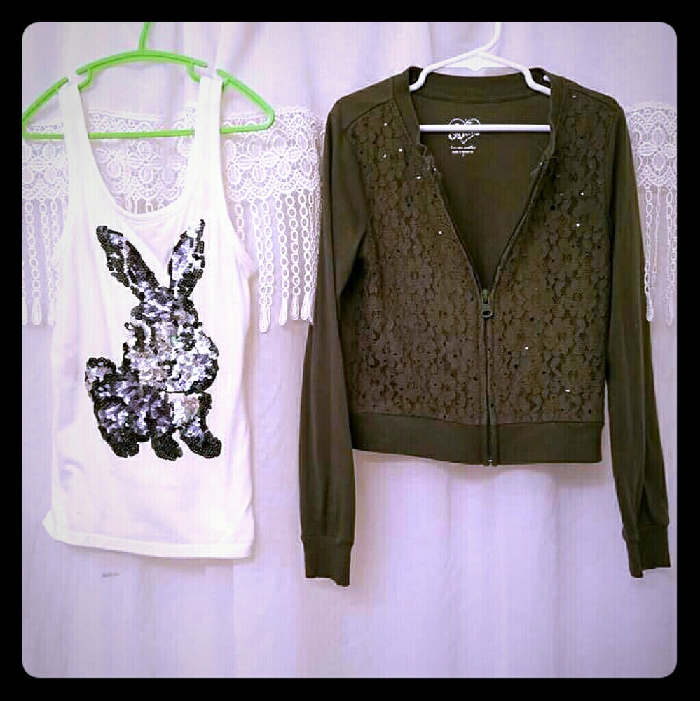 Justice sweater and a sequin rabbit tank size 7