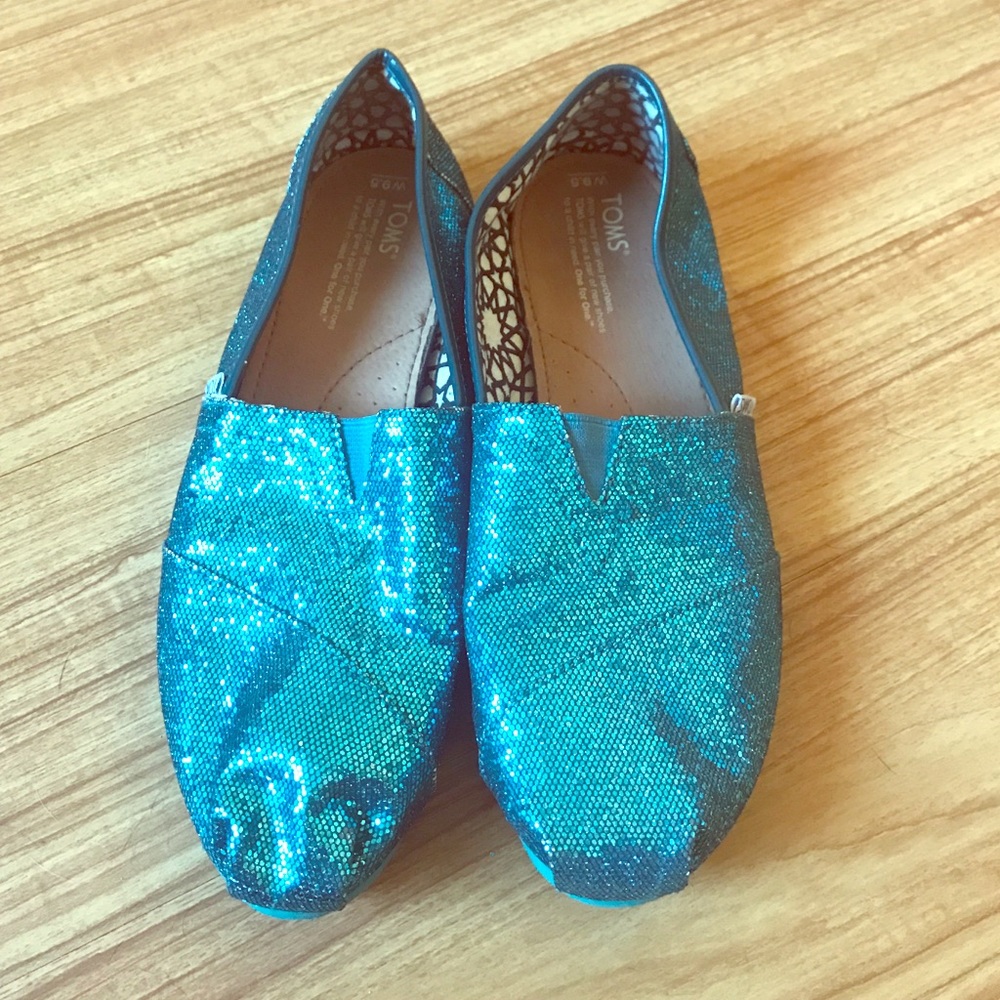 TOMS Teal glitter slip-ons