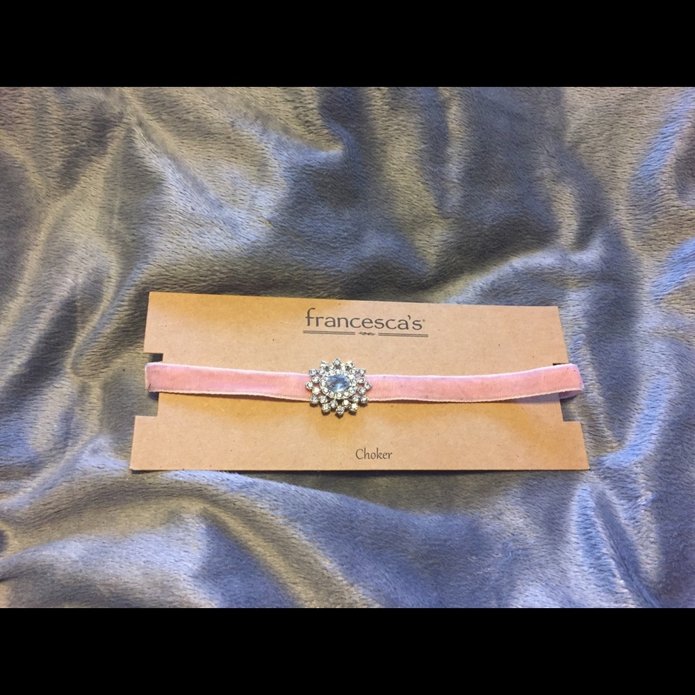 Francesca's pink velvet choker crystal accents