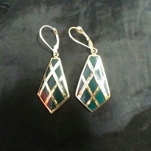 14k gold and green stone dangle earrings