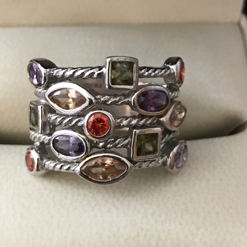 Multi color crystal 925 sterling silver ring