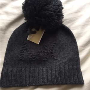 Grey Michael Kors beanie hat with pom pom