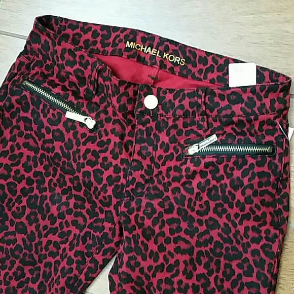 Michael Kors Denim - Michael Kors red Cheetah print gold zip Jeans sz 0