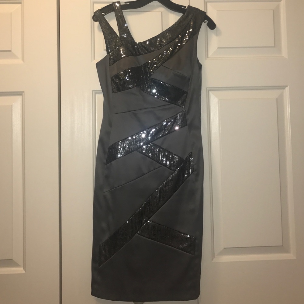 Gray cocktail dress with silver sequins