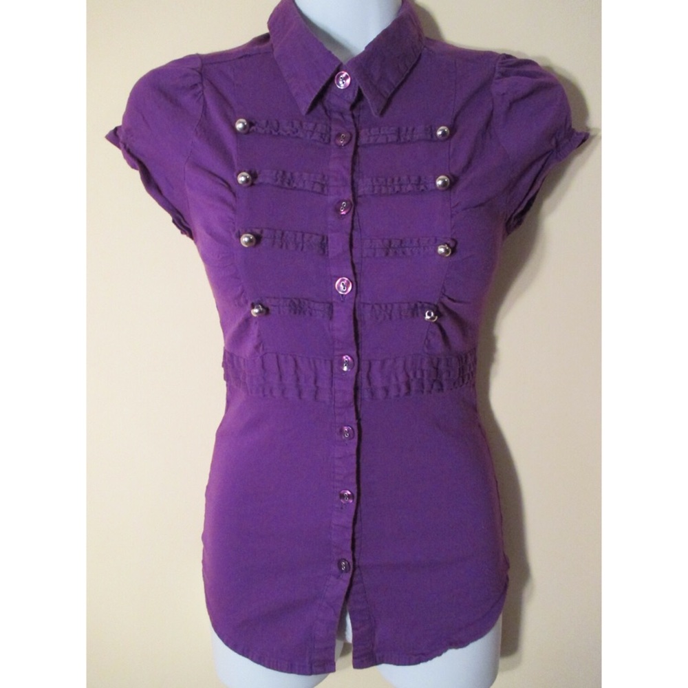 Purple Short Sleeve Collared Button Down Shirt
