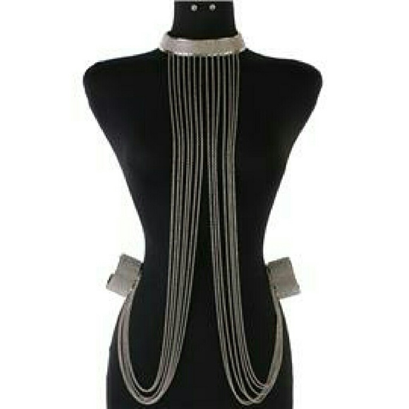 RHINESTONES CHOKER & CUFF BODY CHAIN NECKLACE - - Picture 1 of 1