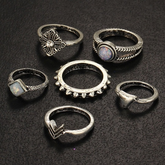 “LAILA” Rings Set of 6 boho bohemian silver rings - Picture 2 of 3