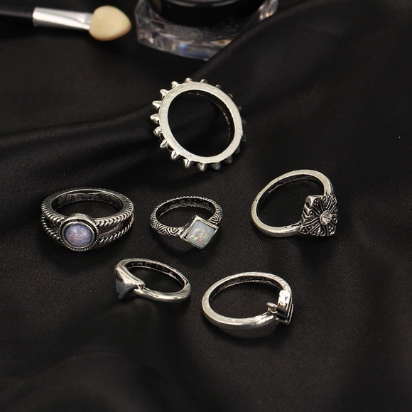 “LAILA” Rings Set of 6 boho bohemian silver rings - Picture 3 of 3