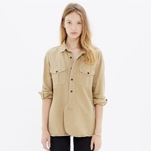 tan madewell boyfriend utility shirt