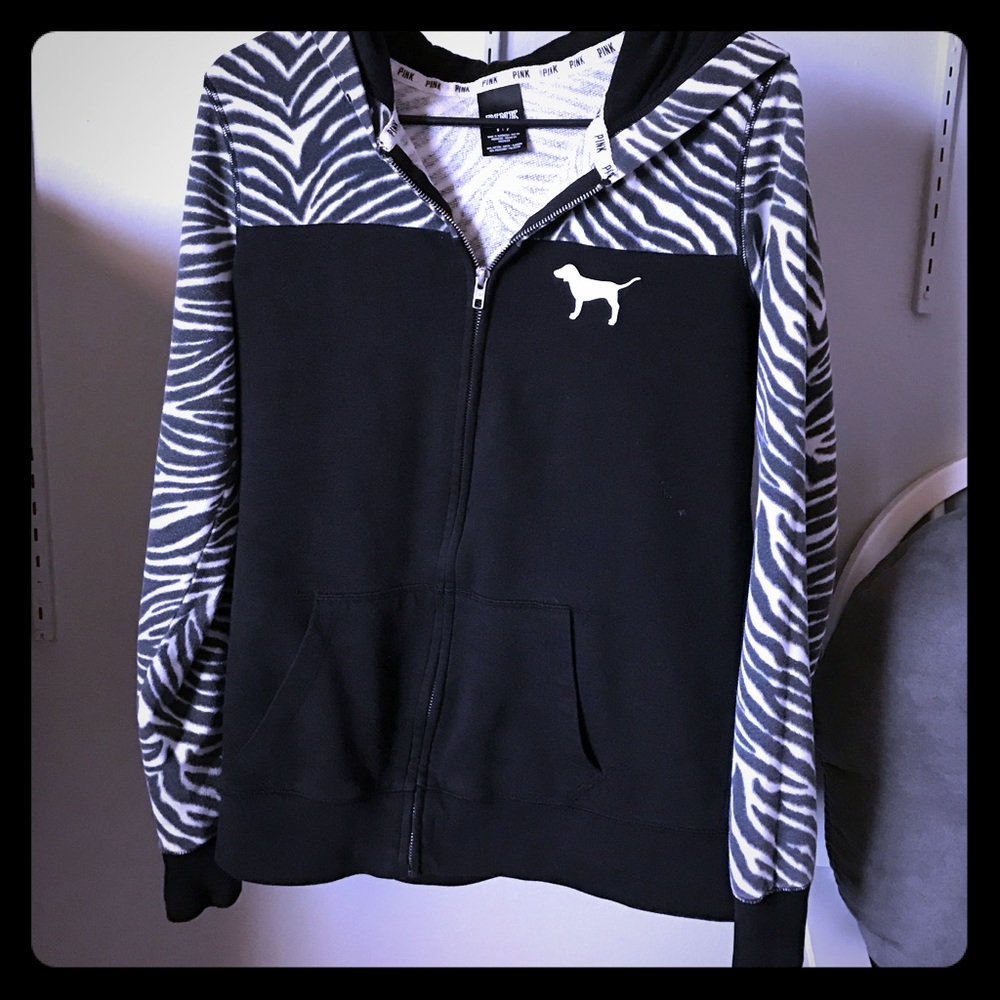 Vs Pink zebra zip up hoodie