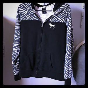 Vs Pink zebra zip up hoodie