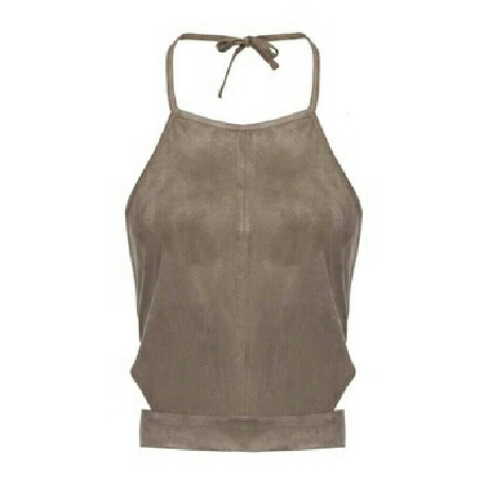 FINAL SALE! Summer Suede Cut-Out Halter Crop Top - Picture 3 of 6