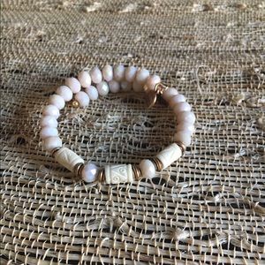 Alex and Ani cream beaded bracelet