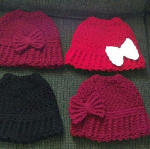 Hand crochet messy bun hats!!!
