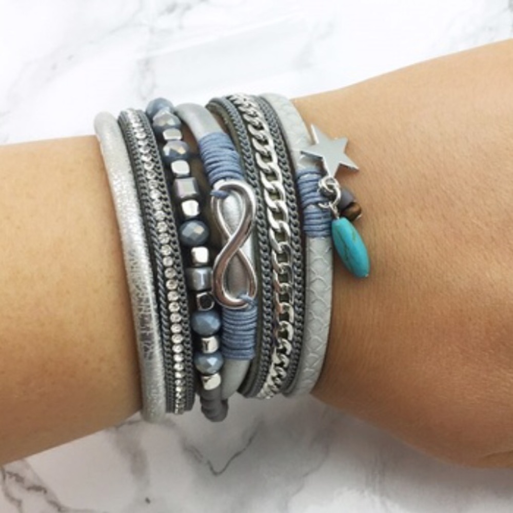 Silver Gray Infinity Bracelet Stack