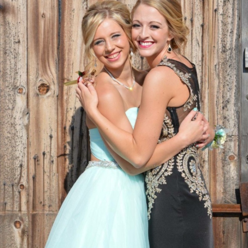 Light blue Prom dress with sparkly open back