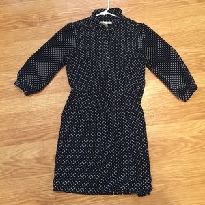 Navy blue dress with white polka dots