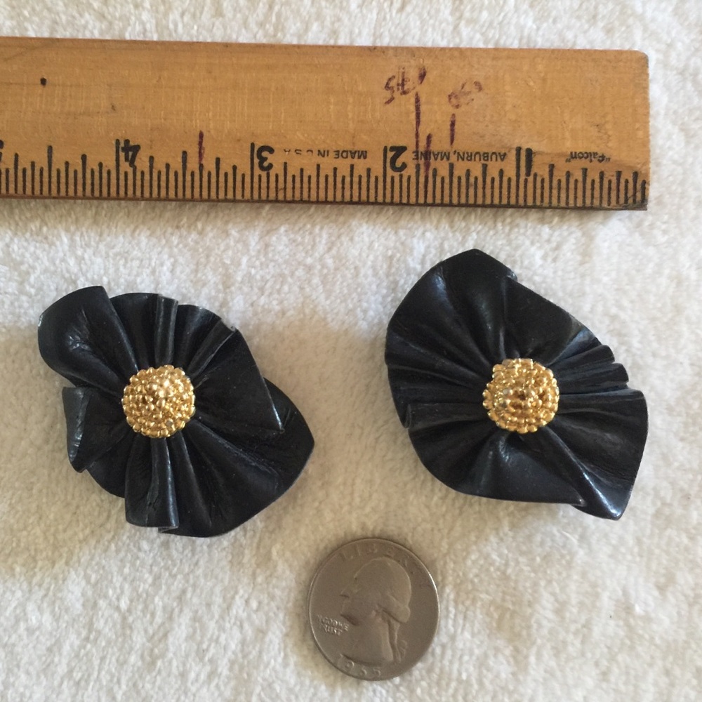 Vintage Black Leather Earrings