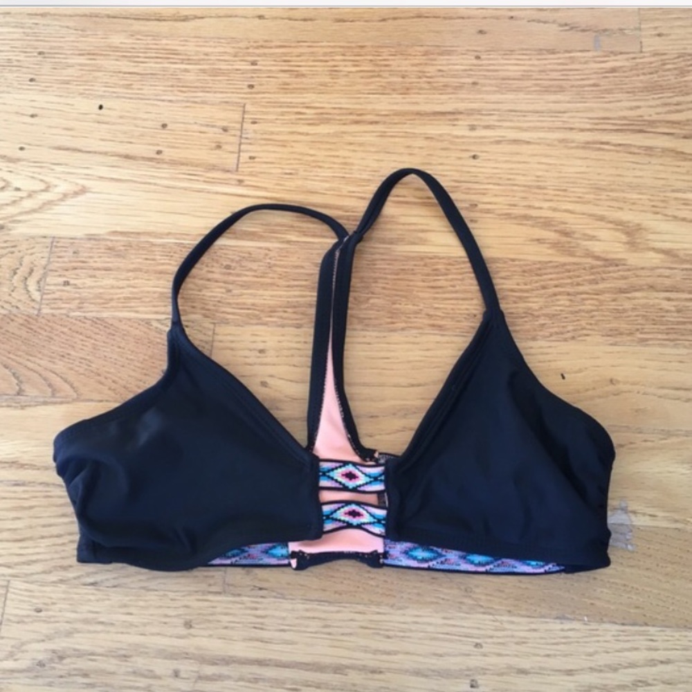 Racer back black bikini top with tribal detail XS