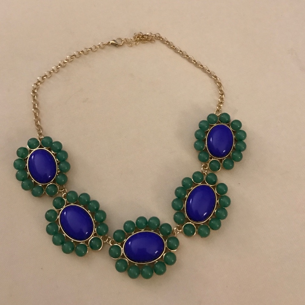 Green, Royal Blue and Gold Necklace