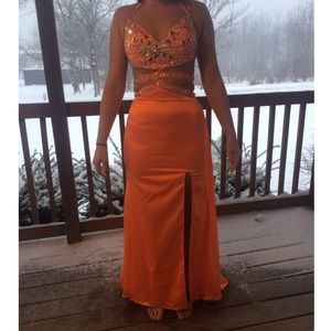 Orange cut out prom dress