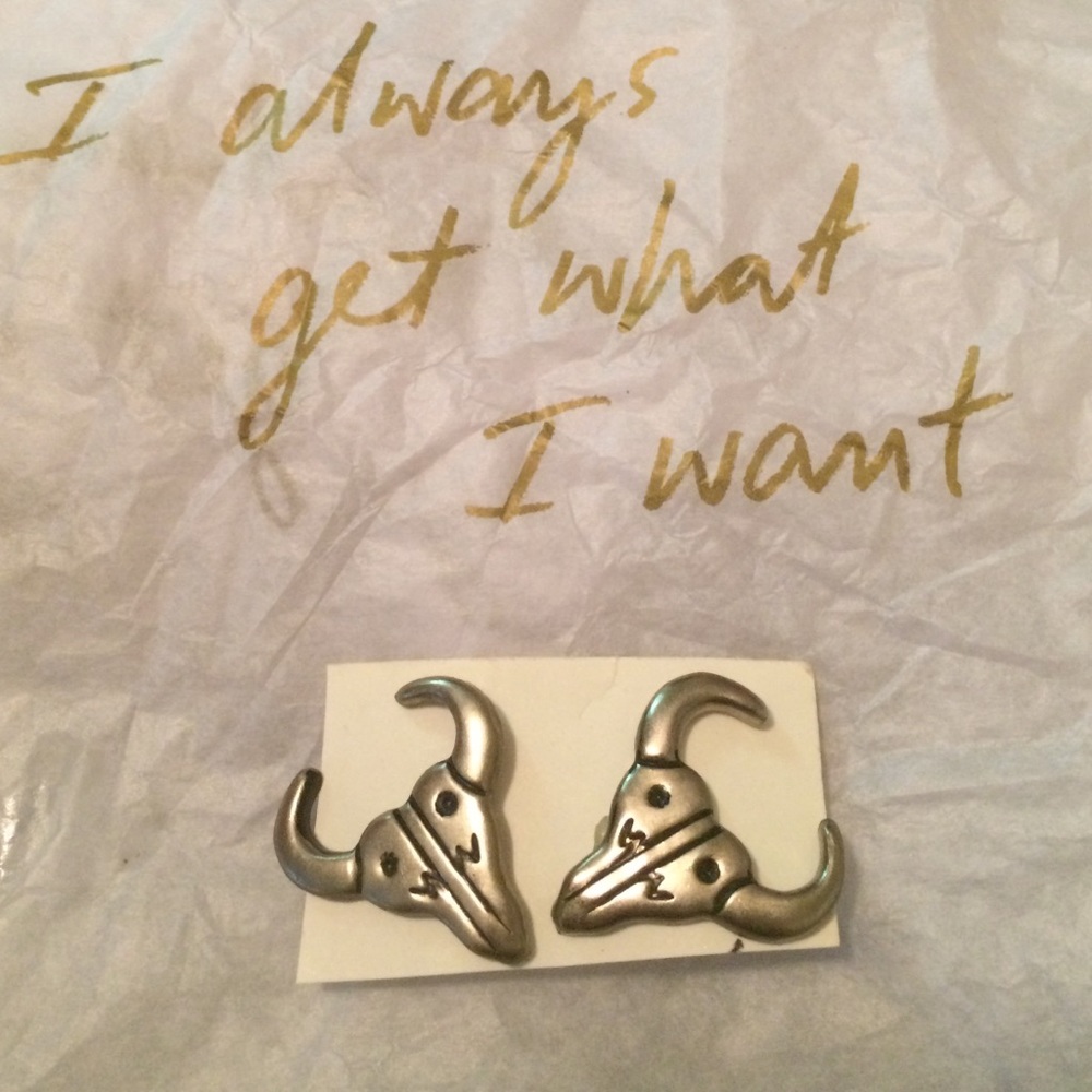 Silver Longhorn Skull Earrings