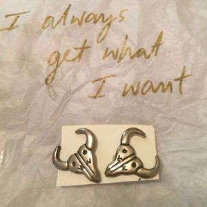 Silver Longhorn Skull Earrings
