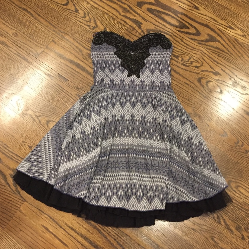 Free people blue strapless printed dress