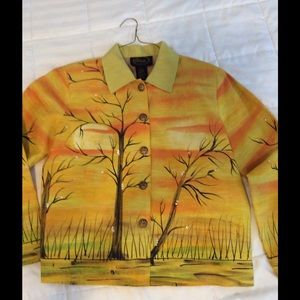 Unique jacket with painted trees