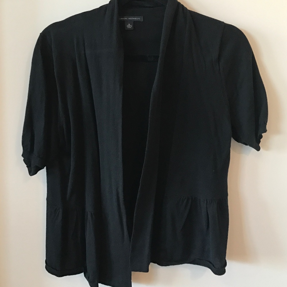 Black short sleeve open front cardigan
