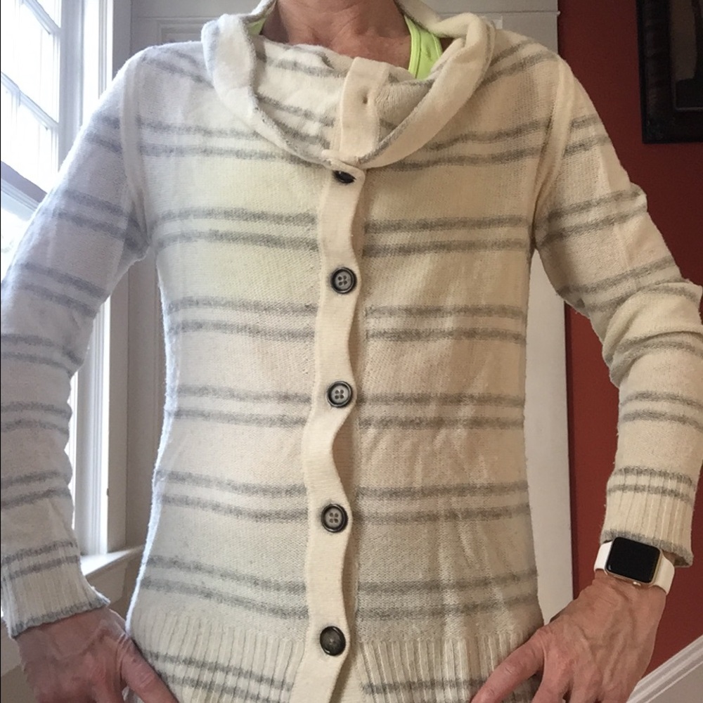 Cream and grey striped cowl neck cardigan