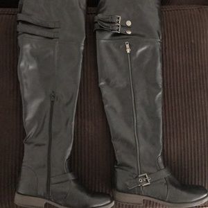 Black Faux Leather Over the Knee Boots