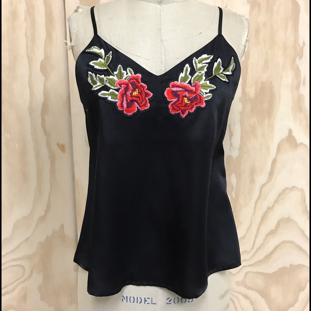 Rose patch front satin cami