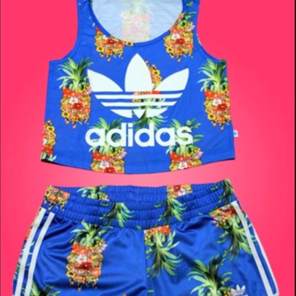 Adidas Pineapple crop top and shorts set
