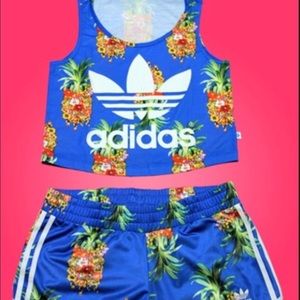 Adidas Pineapple crop top and shorts set