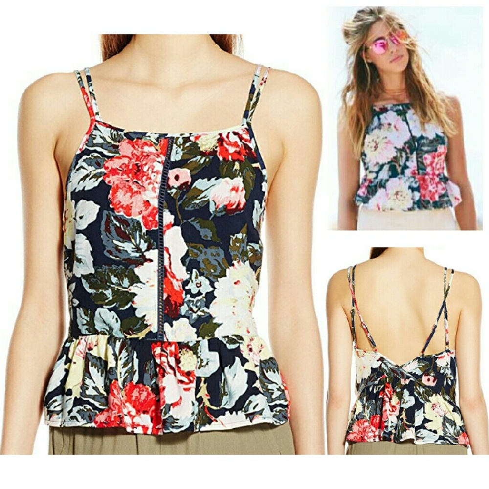 MINKPINK Tropical Floral Print Peplum Top NWT