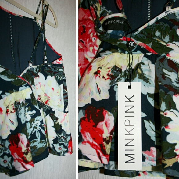 MINKPINK Tropical Floral Print Peplum Top NWT - Picture 4 of 4