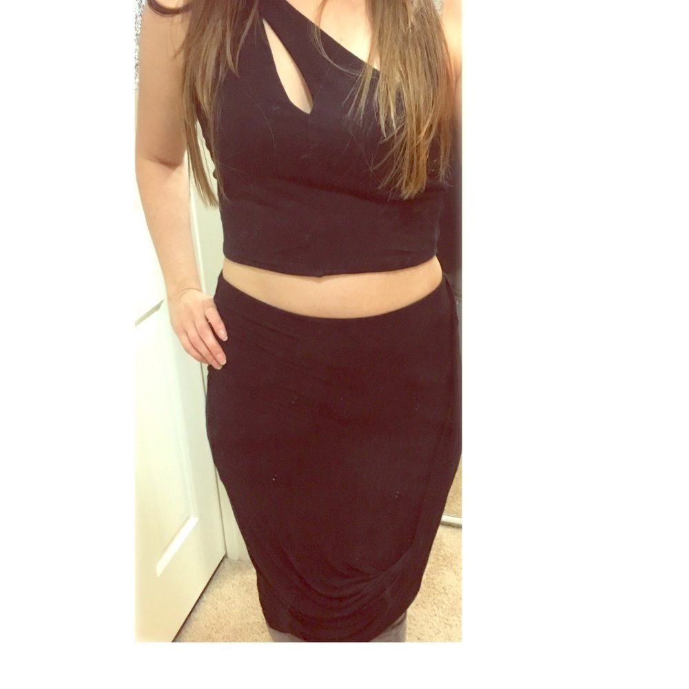 Crop top and asymmetrical skirt