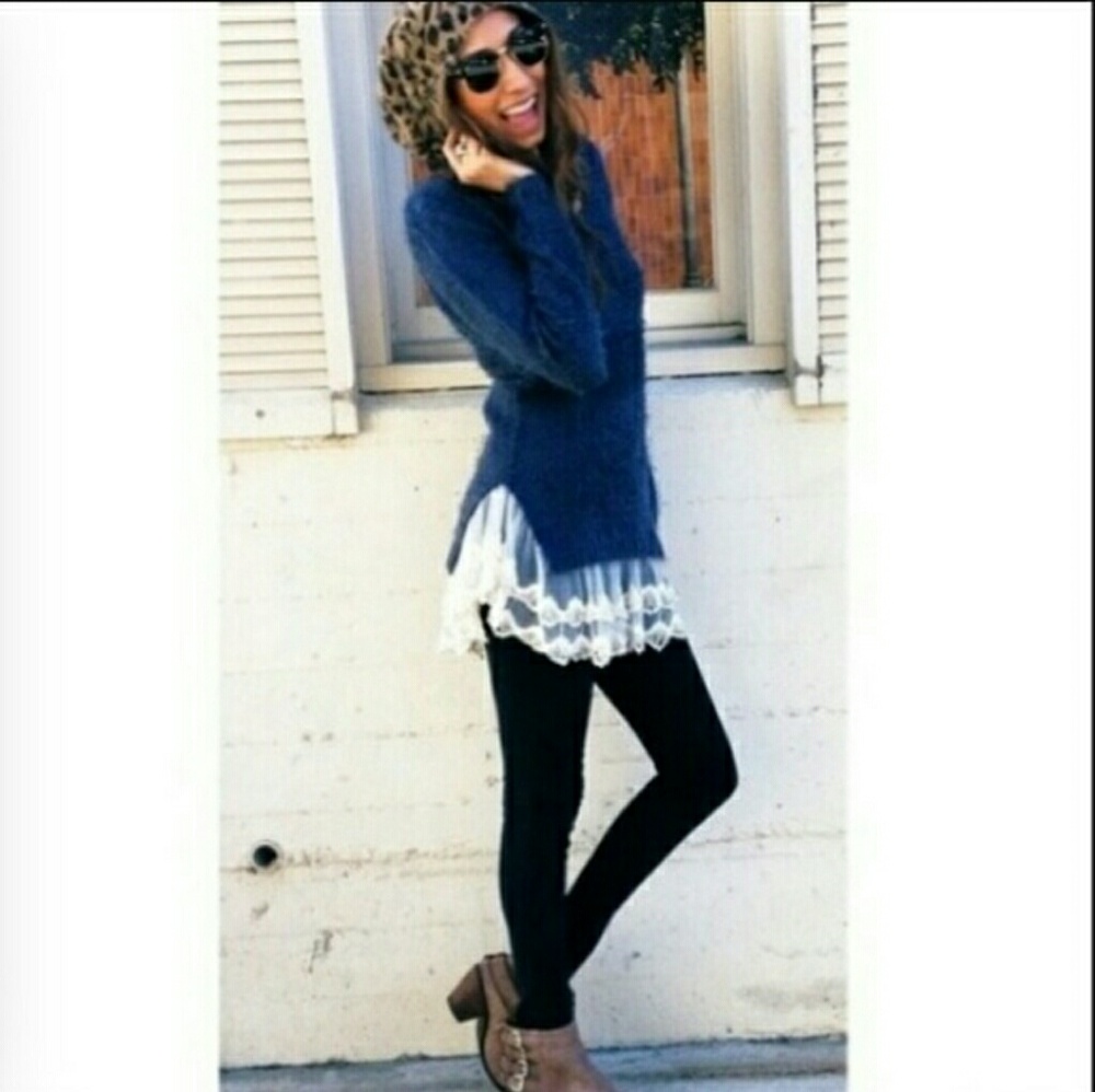 LF purple sweater with lace detail size S/M