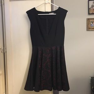 Asos, deep-V black & red cocktail dress