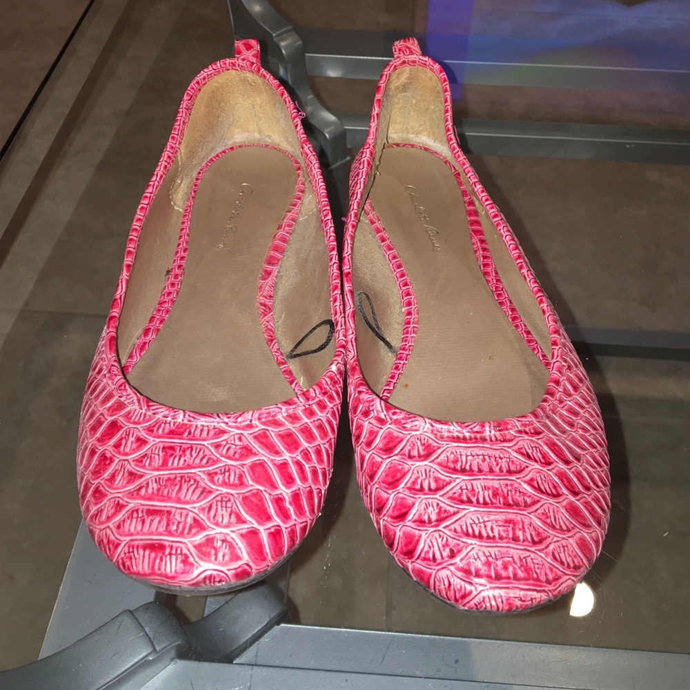Pink Faux Ostrich Flats