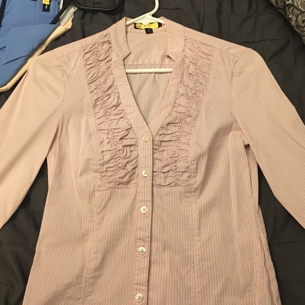 Express candy-striped, long-sleeves button up.