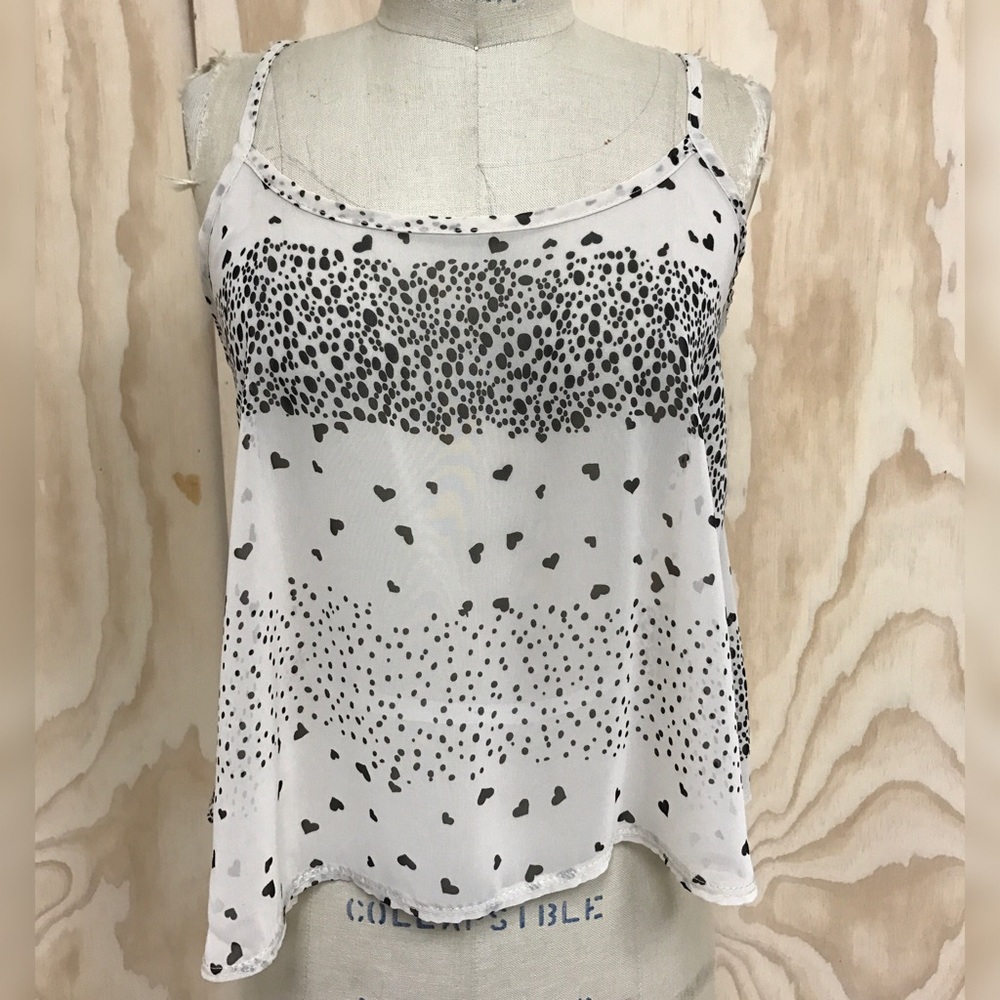Heart print cami w/ back tie detail